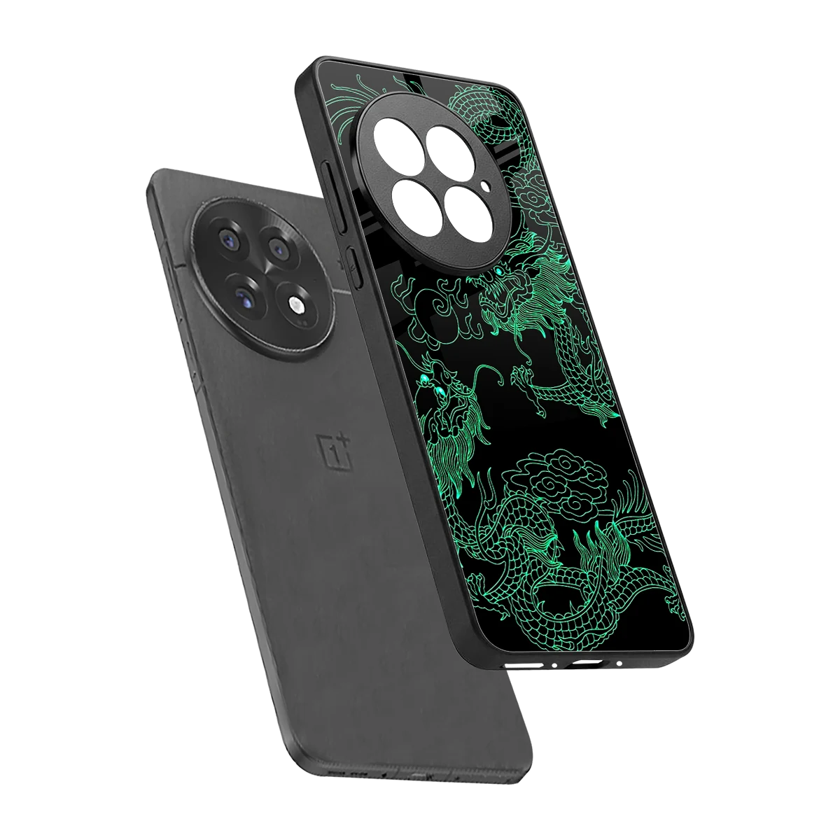 Dragons Green sleek oneplus 13 cover with tempered glass back and TPU edges