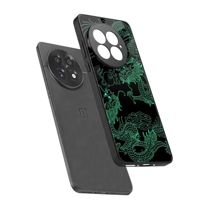 Dragons Green sleek oneplus 13 cover with tempered glass back and TPU edges