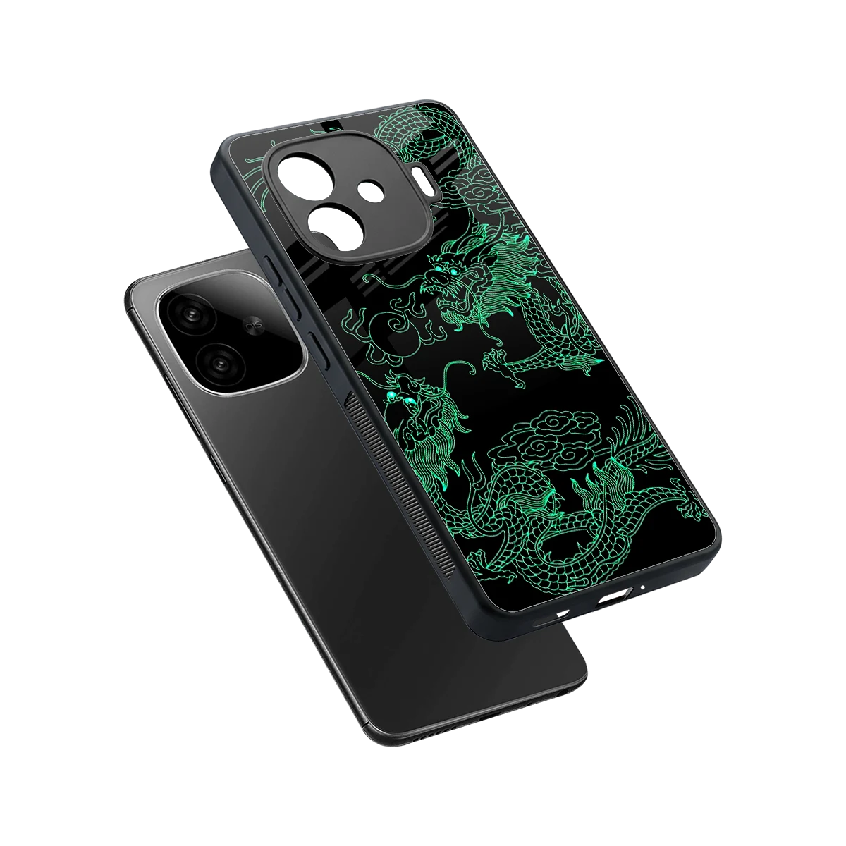 Dragons Green sleek iqoo neo 10r 5g cover with tempered glass back and TPU edges