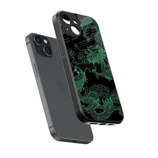 Dragons Green sleek iphone 13 mini cover with tempered glass back and TPU edges