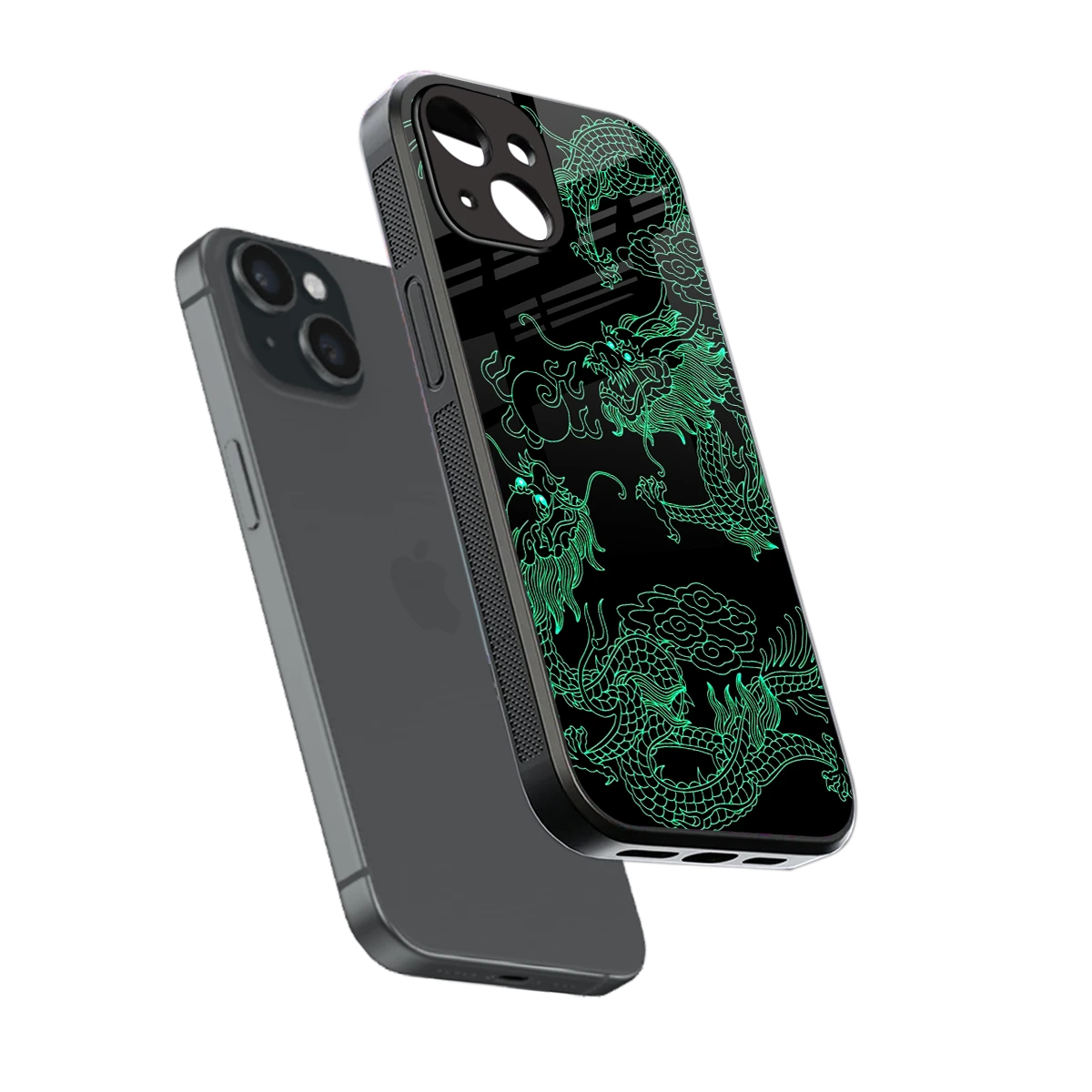 Dragons Green sleek iphone 14 cover with tempered glass back and TPU edges