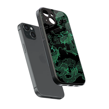 Dragons Green sleek iphone 14 cover with tempered glass back and TPU edges