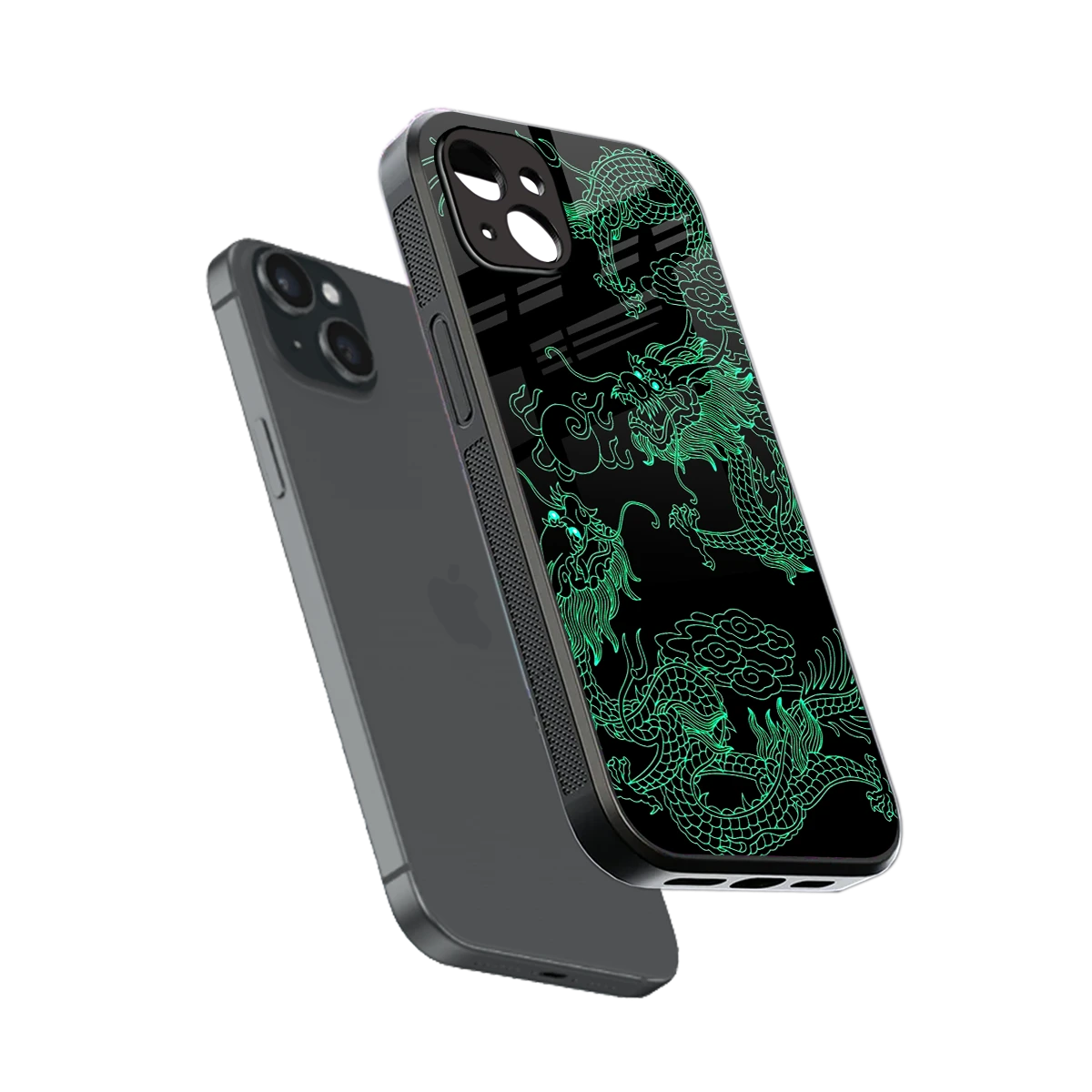 Dragons Green sleek iphone 15 plus cover with tempered glass back and TPU edges