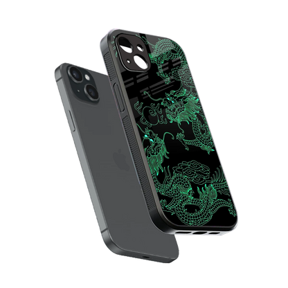 Dragons Green sleek iphone 15 plus cover with tempered glass back and TPU edges
