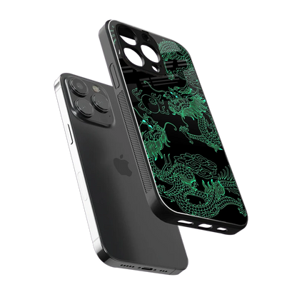 Dragons Green sleek iphone 15 pro max cover with tempered glass back and TPU edges