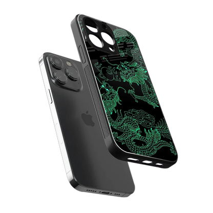 Dragons Green sleek iphone 15 pro cover with tempered glass back and TPU edges