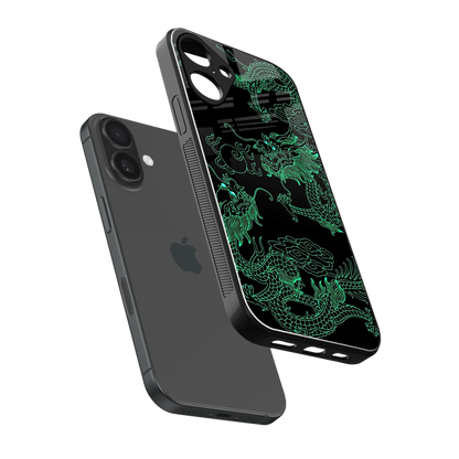 Dragons Green sleek iphone 16 plus cover with tempered glass back and TPU edges