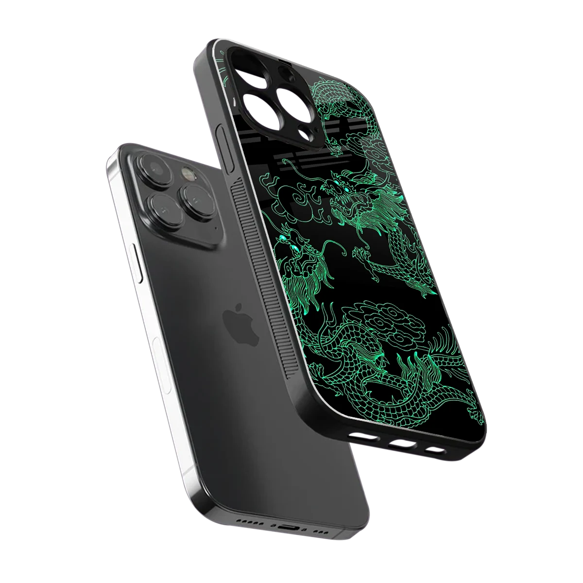 Dragons Green sleek iphone 16 pro max cover with tempered glass back and TPU edges
