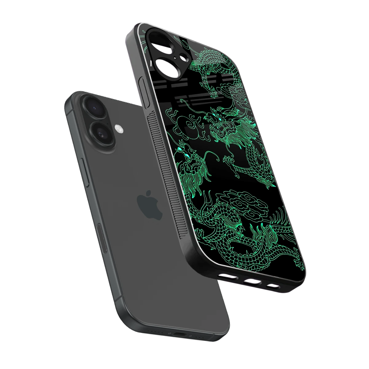 Dragons Green sleek iPhone 16 cover with tempered glass back and TPU edges