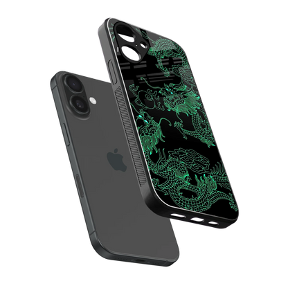 Dragons Green sleek iPhone 16 cover with tempered glass back and TPU edges