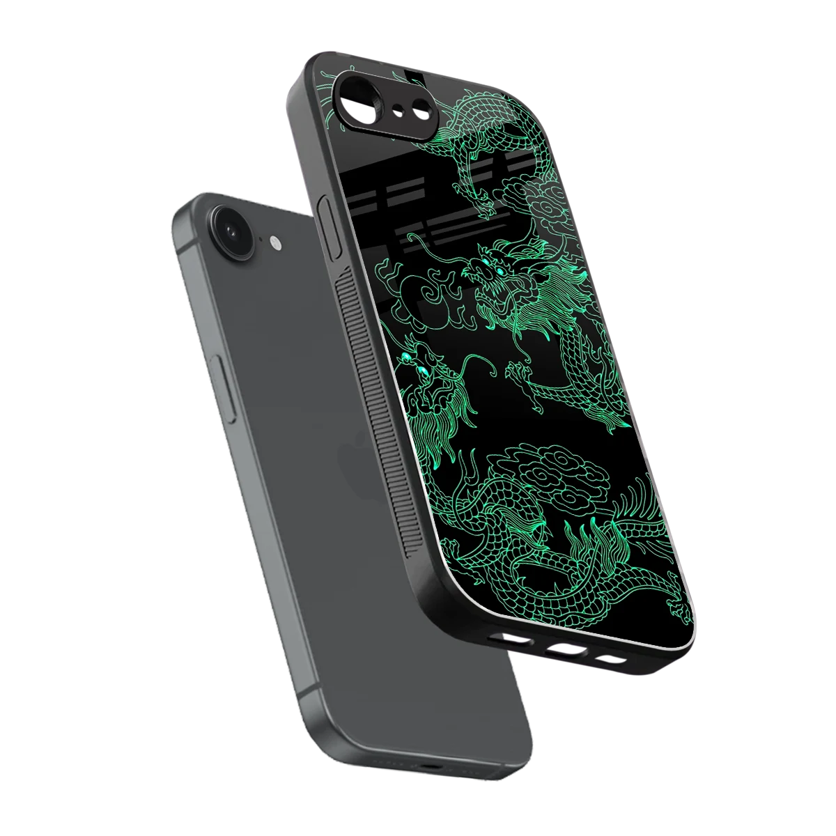 Dragons Green sleek iphone 16e cover with tempered glass back and TPU edges