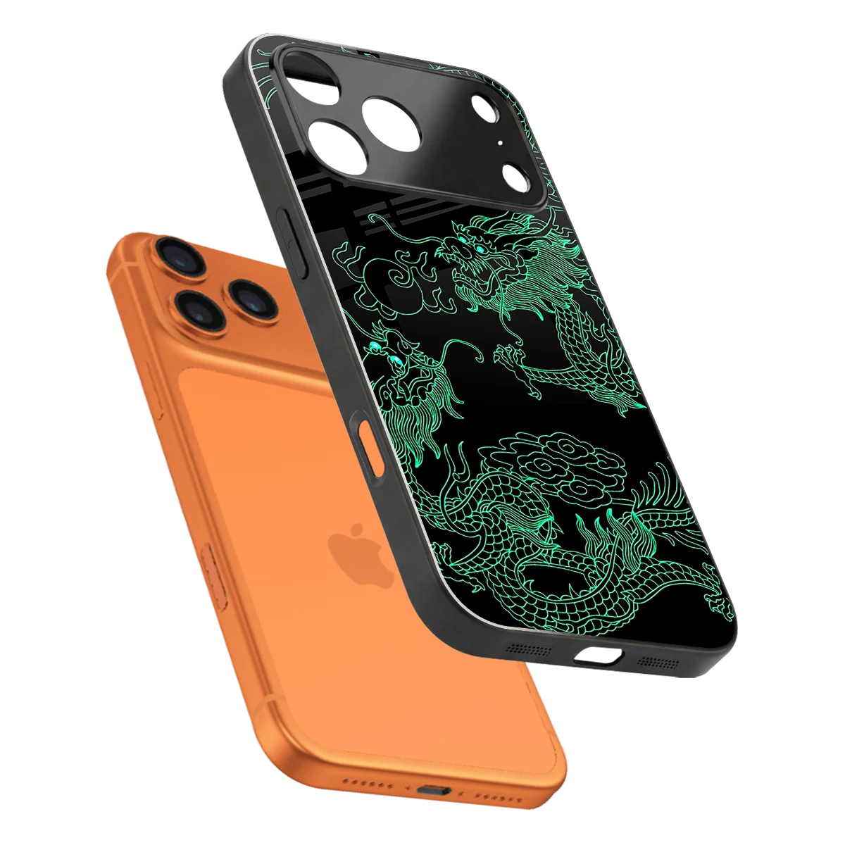 Dragons Green sleek iphone 17 pro max cover with tempered glass back and TPU edges