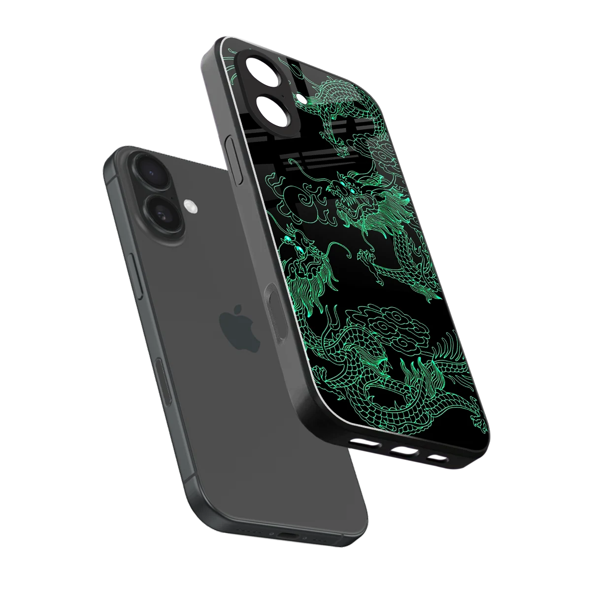 Dragons Green sleek iphone 17 cover with tempered glass back and TPU edges