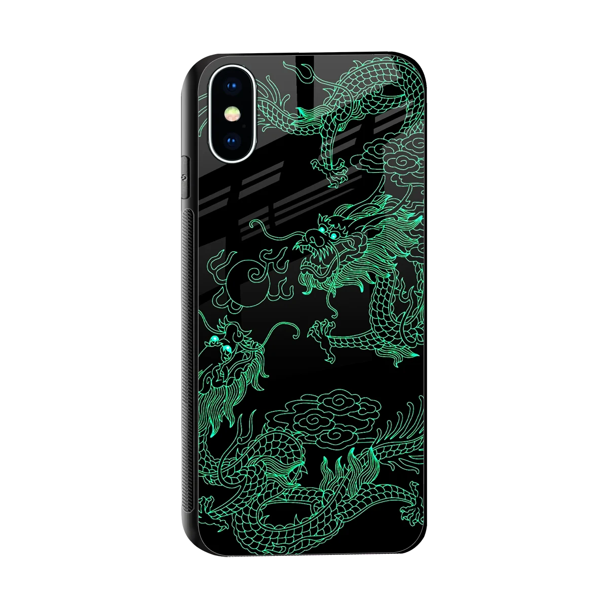 Dragons Green sleek iphone xs cover with tempered glass back and TPU edges