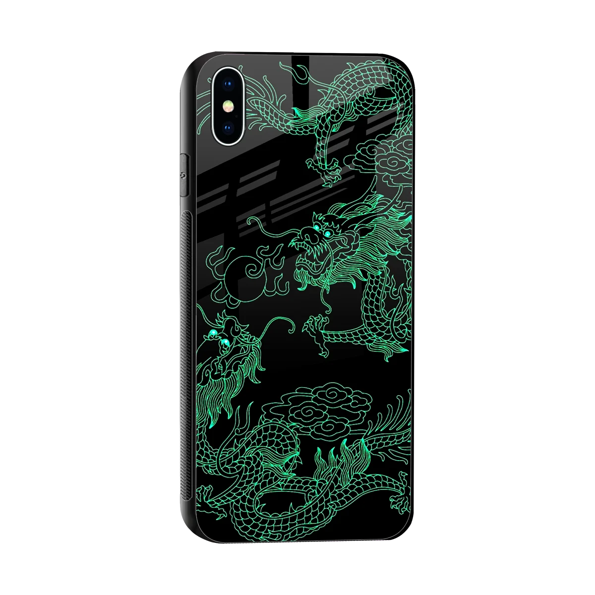 Dragons Green sleek iphone xs max cover with tempered glass back and TPU edges