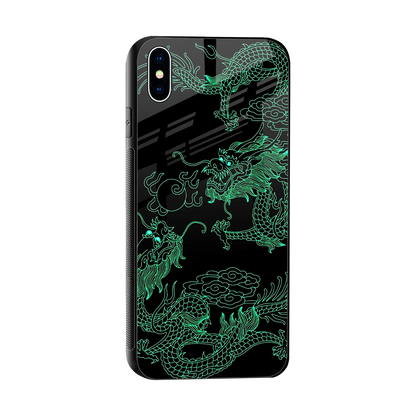 Dragons Green sleek iphone xs max cover with tempered glass back and TPU edges