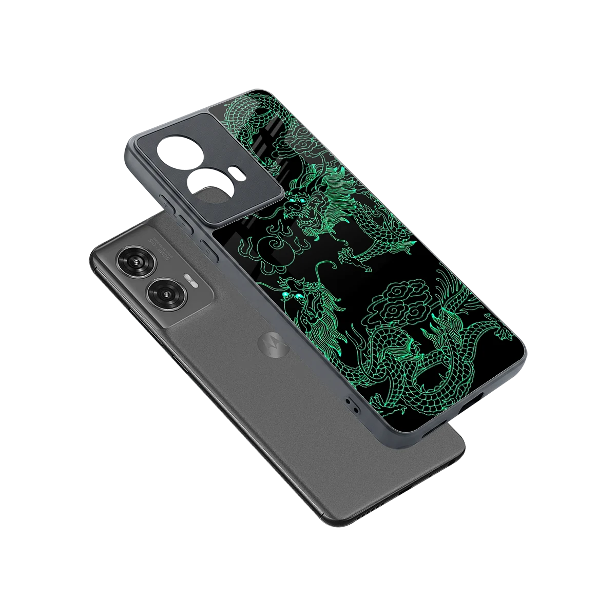 Dragons Green sleek motorola edge 50 fusion cover with tempered glass back and TPU edges