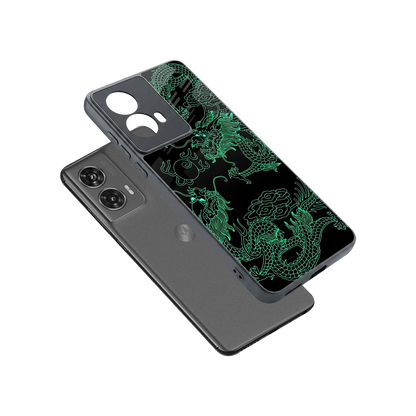 Dragons Green sleek motorola edge 50 fusion cover with tempered glass back and TPU edges