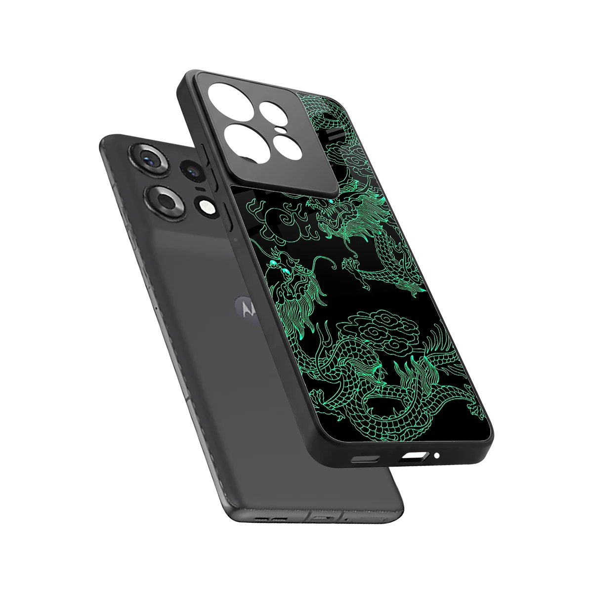 Dragons Green sleek motorola edge 50 pro cover with tempered glass back and TPU edges