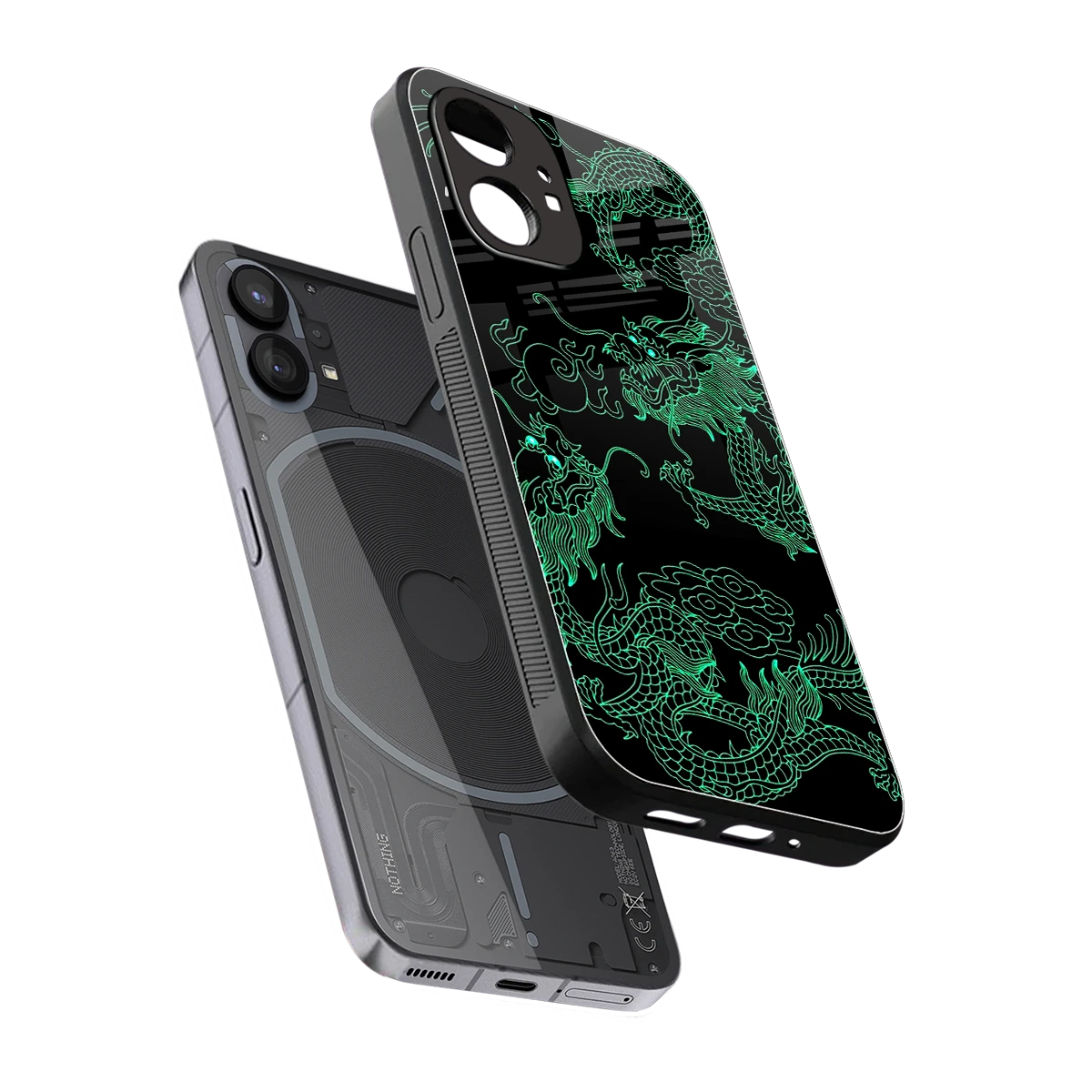 Dragons Green sleek nothing phone 1 cover with tempered glass back and TPU edges