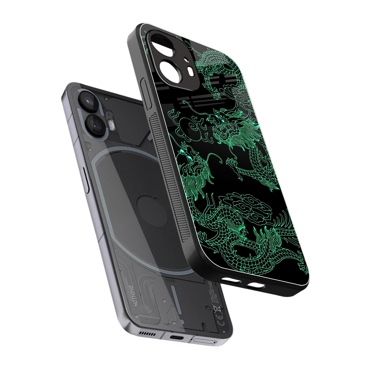 Dragons Green sleek nothing phone 2 cover with tempered glass back and TPU edges