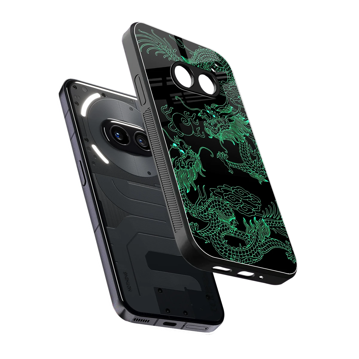 Dragons Green sleek nothing phone 2a cover with tempered glass back and TPU edges