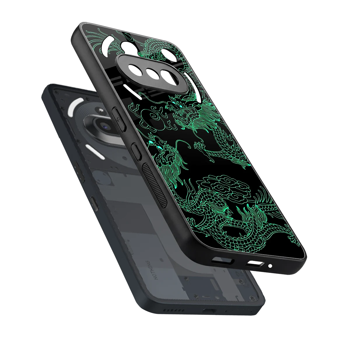 Dragons Green sleek nothing phone 3a cover with tempered glass back and TPU edges