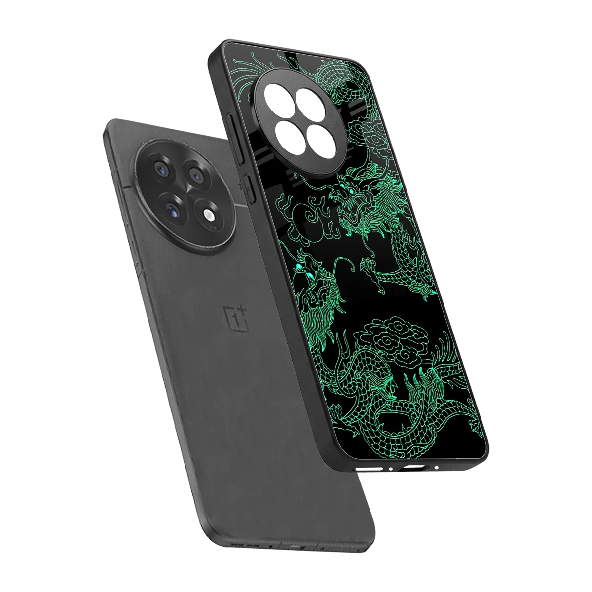 Dragons Green sleek oneplus 13r cover with tempered glass back and TPU edges