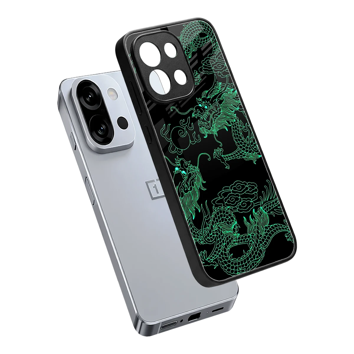 Dragons Green sleek oneplus 13s cover with tempered glass back and TPU edges