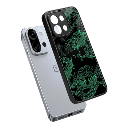 Dragons Green sleek oneplus 13s cover with tempered glass back and TPU edges