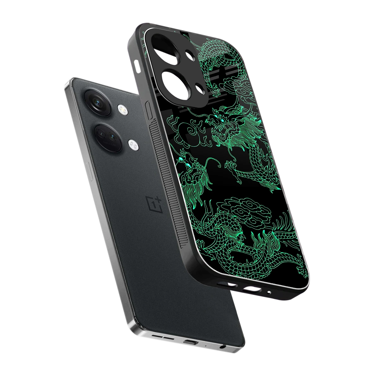 Dragons Green sleek oneplus nord 3 cover with tempered glass back and TPU edges