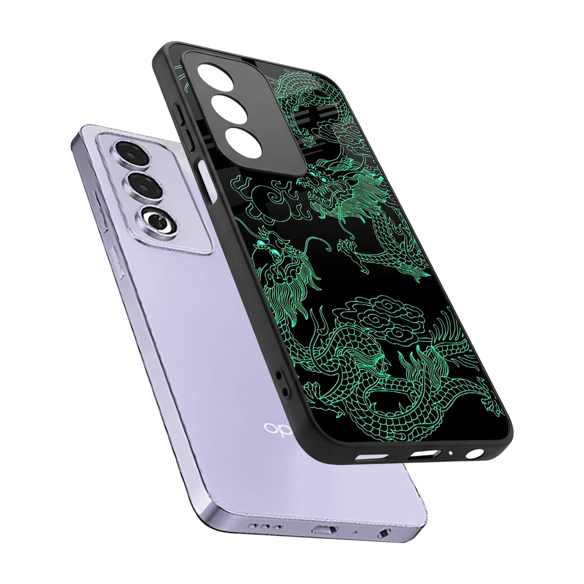 Dragons Green sleek oppo a3 pro cover with tempered glass back and TPU edges