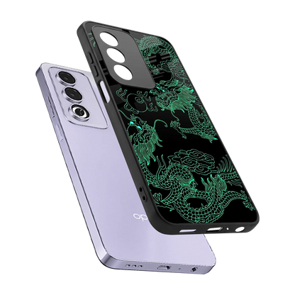 Dragons Green sleek oppo a3 pro cover with tempered glass back and TPU edges