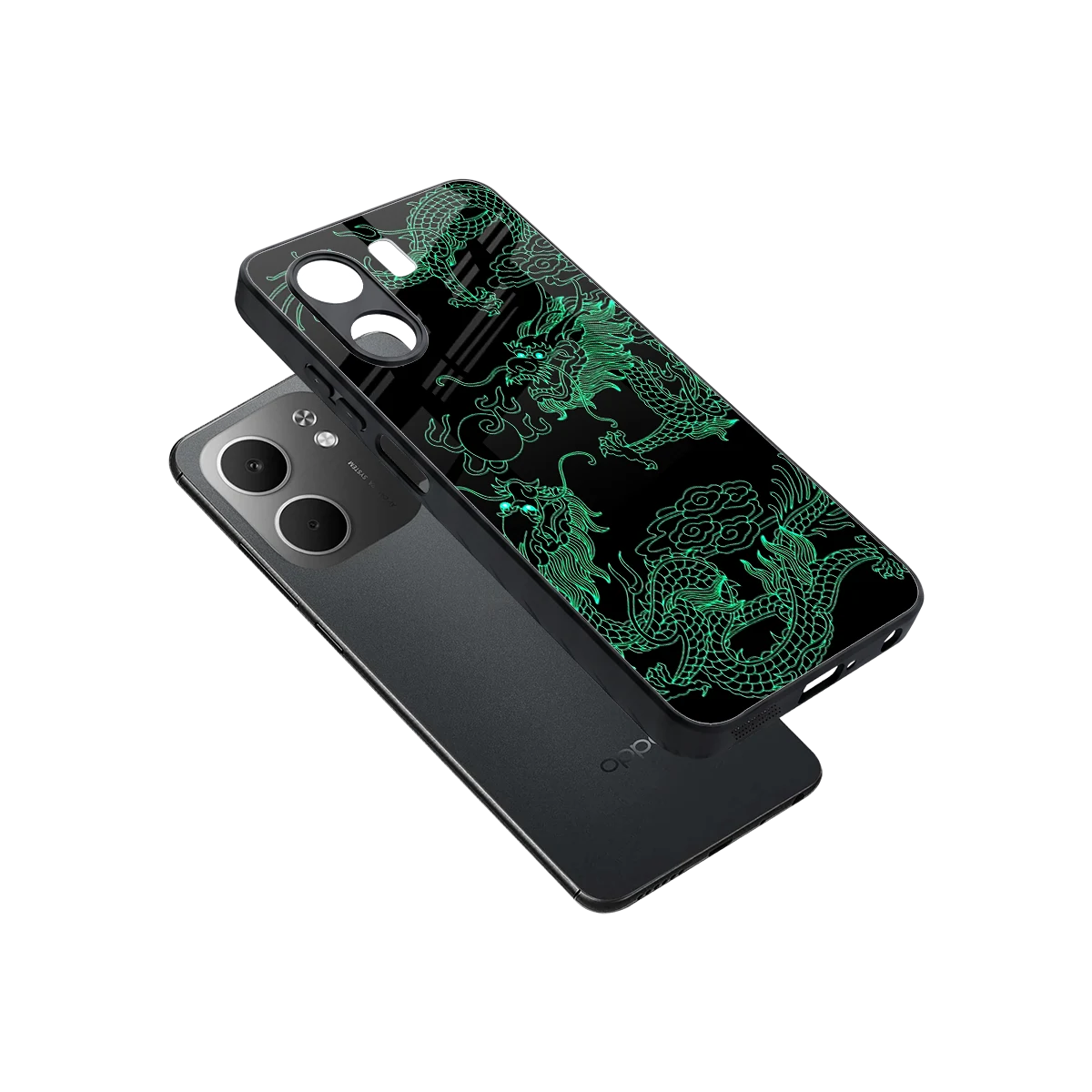Dragons Green sleek oppo a5x 5g cover with tempered glass back and TPU edges