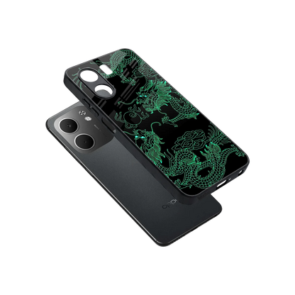 Dragons Green sleek oppo a5x 5g cover with tempered glass back and TPU edges