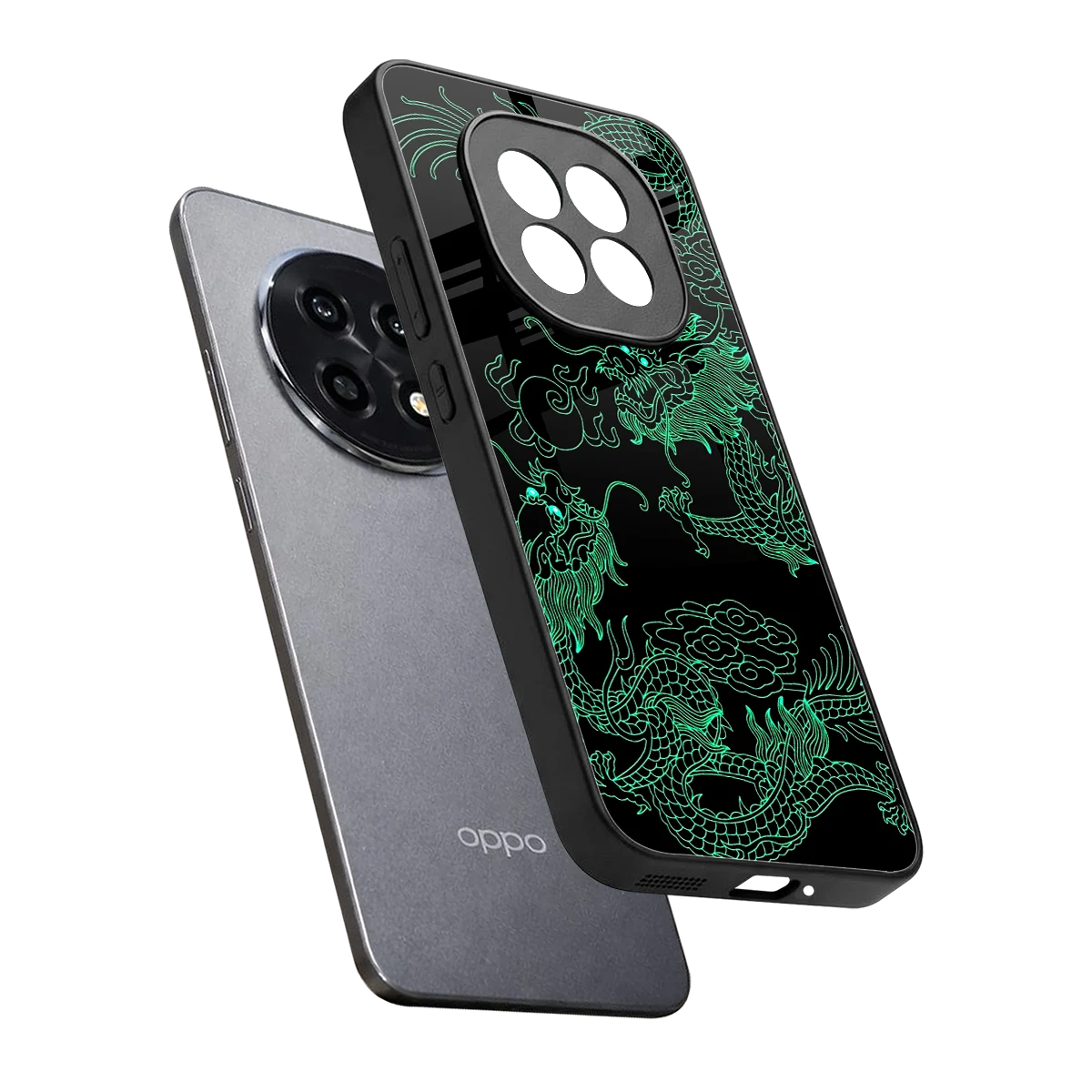 Dragons Green sleek oppo f29 pro 5g cover with tempered glass back and TPU edges
