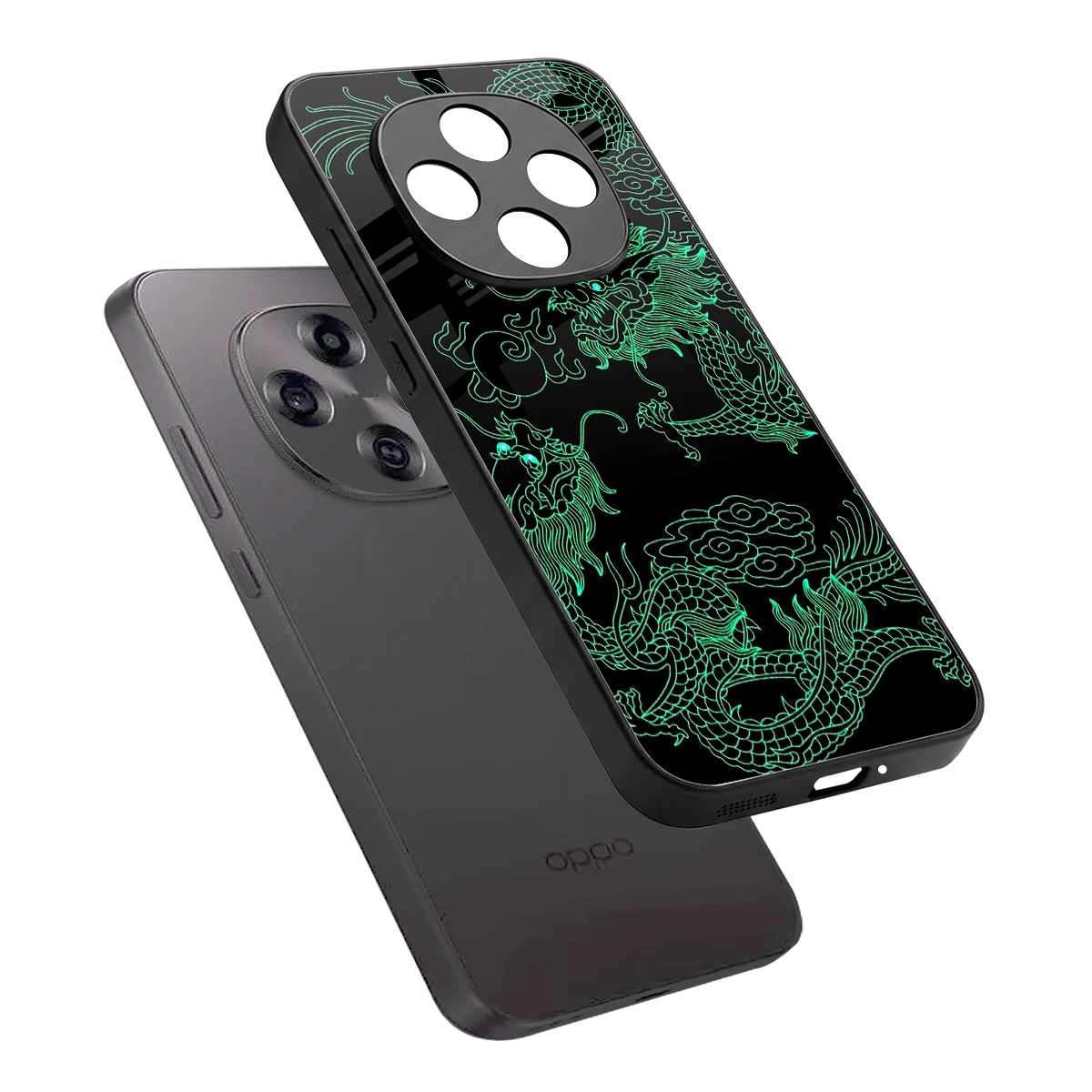 Dragons Green sleek oppo f31 pro 5g cover with tempered glass back and TPU edges