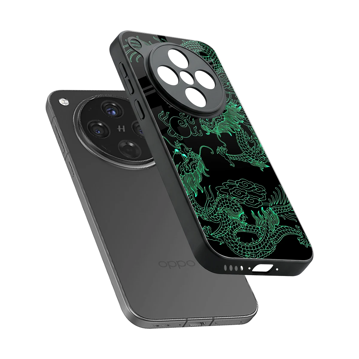 Dragons Green sleek oppo find x8 cover with tempered glass back and TPU edges