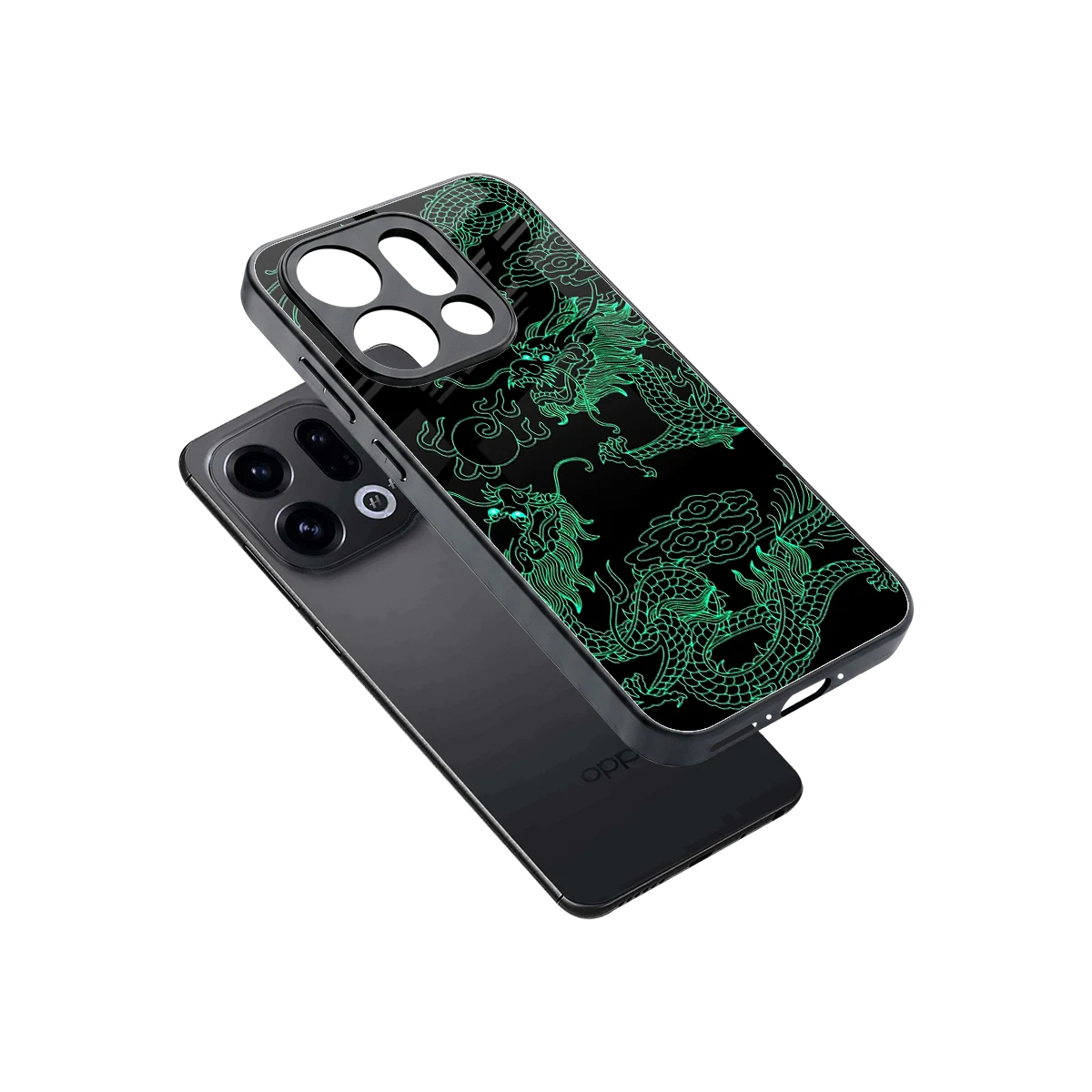 Dragons Green sleek oppo find x9 cover with tempered glass back and TPU edges