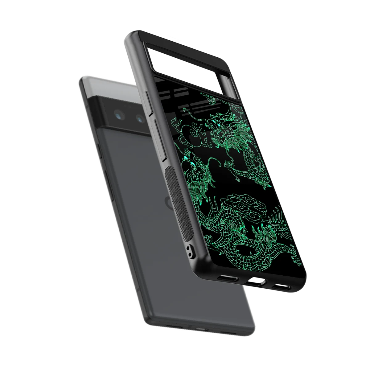 Dragons Green sleek google pixel 6 pro cover with tempered glass back and TPU edges