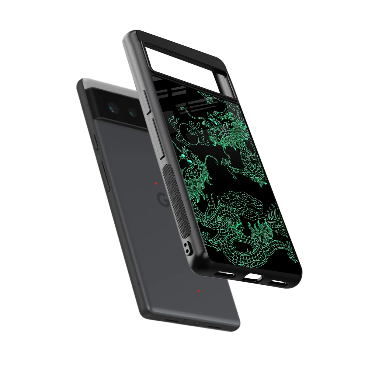 Dragons Green sleek google pixel 6a cover with tempered glass back and TPU edges