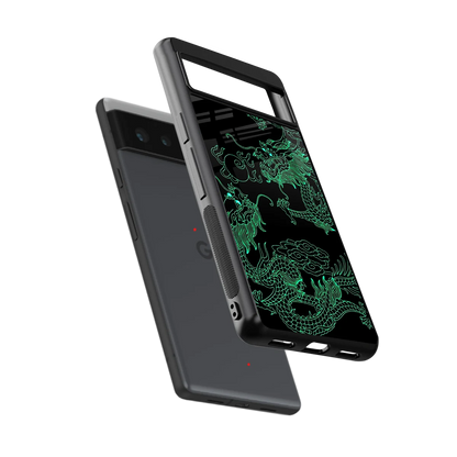 Dragons Green sleek google pixel 6a cover with tempered glass back and TPU edges
