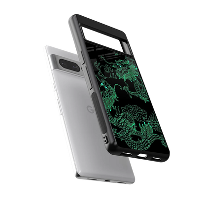 Dragons Green sleek google pixel 7 pro cover with tempered glass back and TPU edges