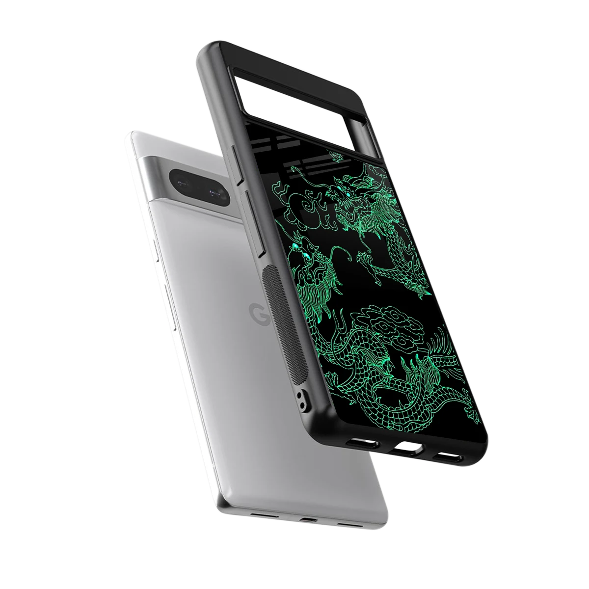 Dragons Green sleek google pixel 7a cover with tempered glass back and TPU edges