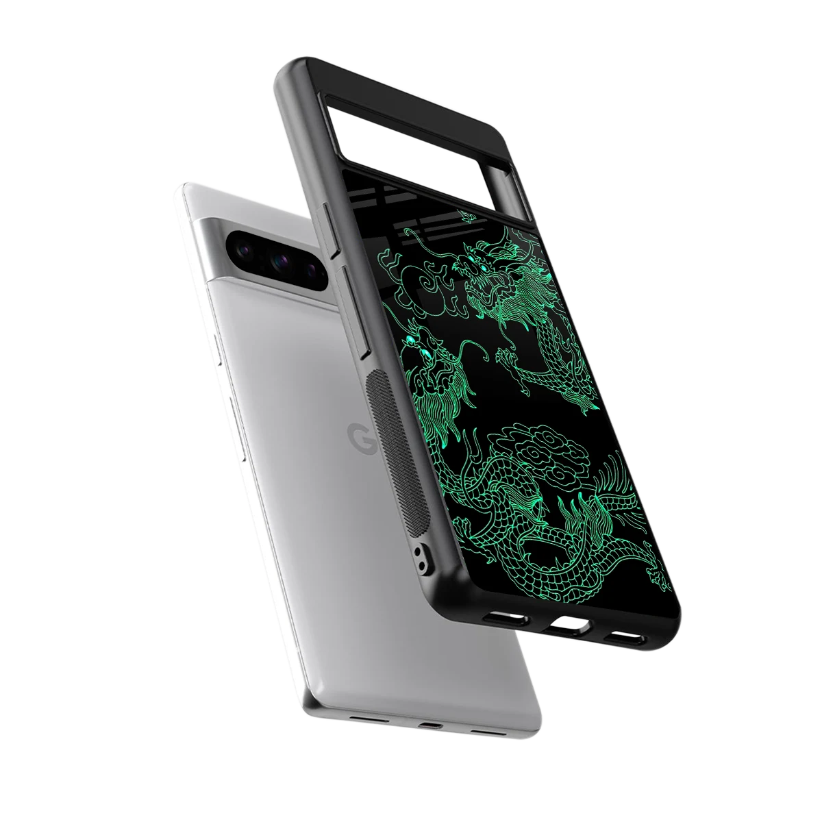 Dragons Green sleek google pixel 8 pro cover with tempered glass back and TPU edges