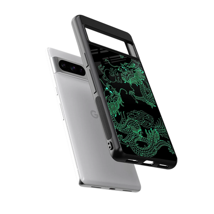 Dragons Green sleek google pixel 8 pro cover with tempered glass back and TPU edges