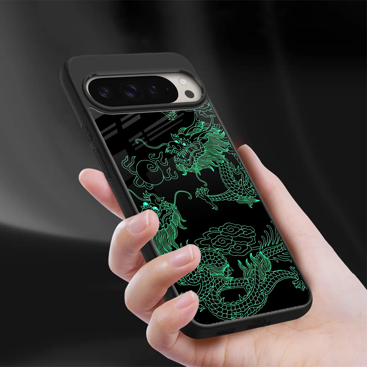 Dragons Green sleek google pixel 9 pro cover with tempered glass back and TPU edges