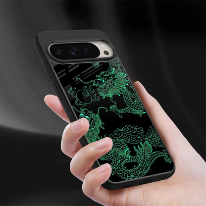 Dragons Green sleek google pixel 9 pro cover with tempered glass back and TPU edges