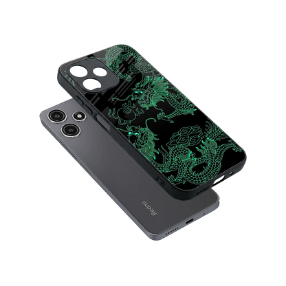 Dragons Green sleek redmi 12 5g cover with tempered glass back and TPU edges