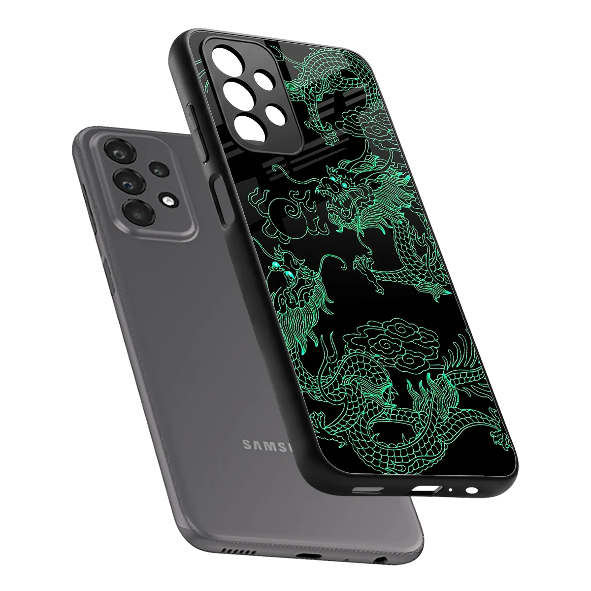 Dragons Green sleek samsung galaxy a23 cover with tempered glass back and TPU edges